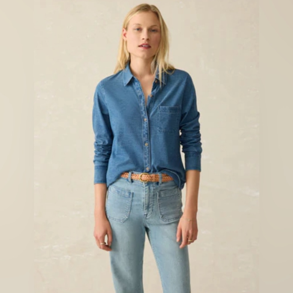 Faherty Sunwashed Knot Shirt, Medium Indogo Wash, size xs